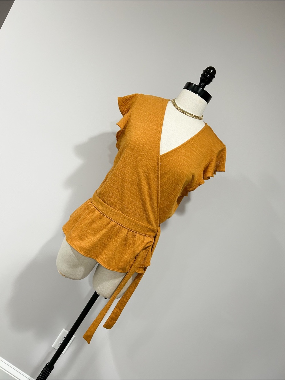 Banana Republic Mustard Wrap Top with Tie Waist